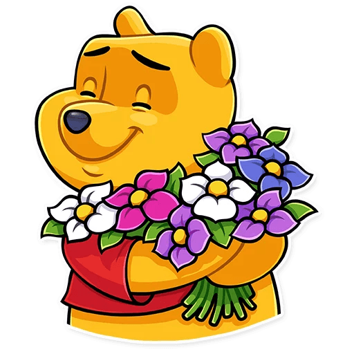 WINNIE POOH WITH FLOWERS FUNNY STICKER