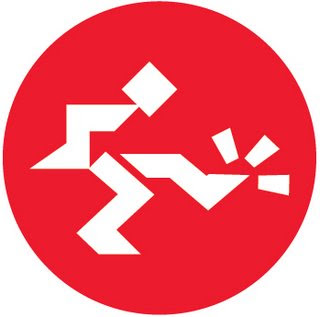 xxx round red and white sticker