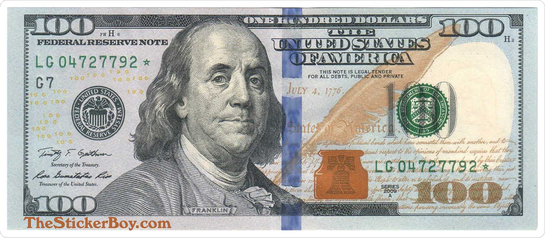 ONE HUNDRED DOLLAR BILL FRANKLIN STICKER