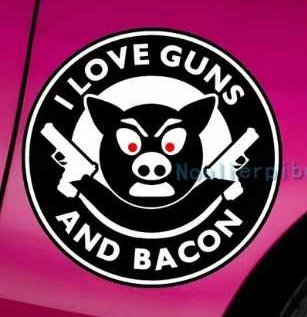 I LOVE GUNS AND BACON GUN CONTROL STICKER
