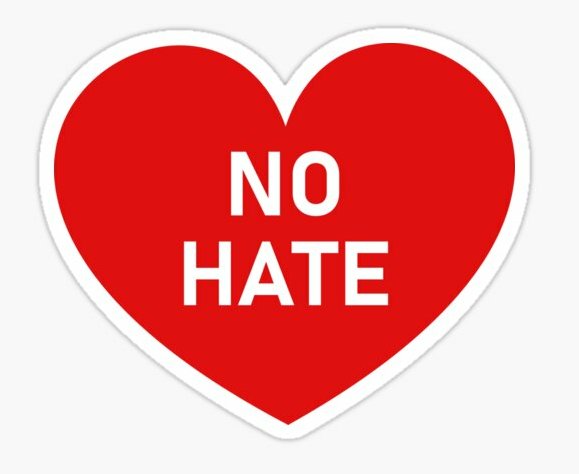 NO HATE ANTI RACISM HEART SHAPED STICKER