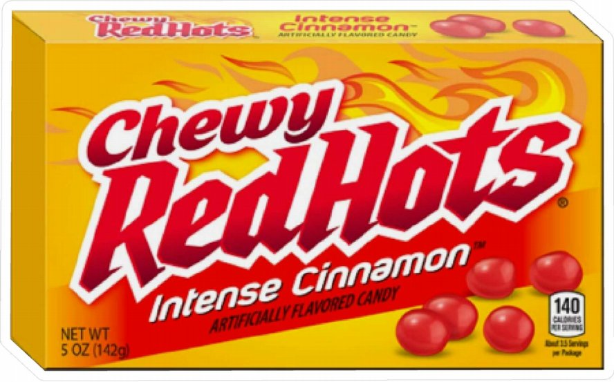 red hots CHEWY Candy box sticker