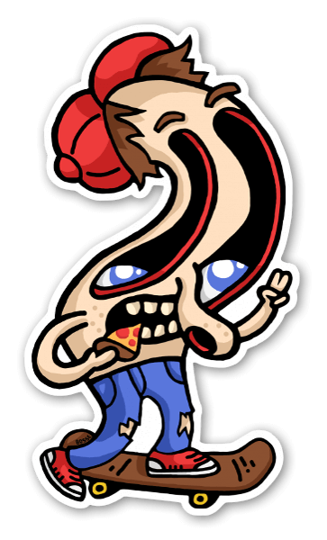 SKATER WEIRD PIZZA EATING SKATER DUDE STICKER