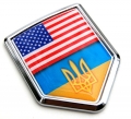 USA Ukraine Flag 3D Decal Crest Chrome Emblem Sticker
