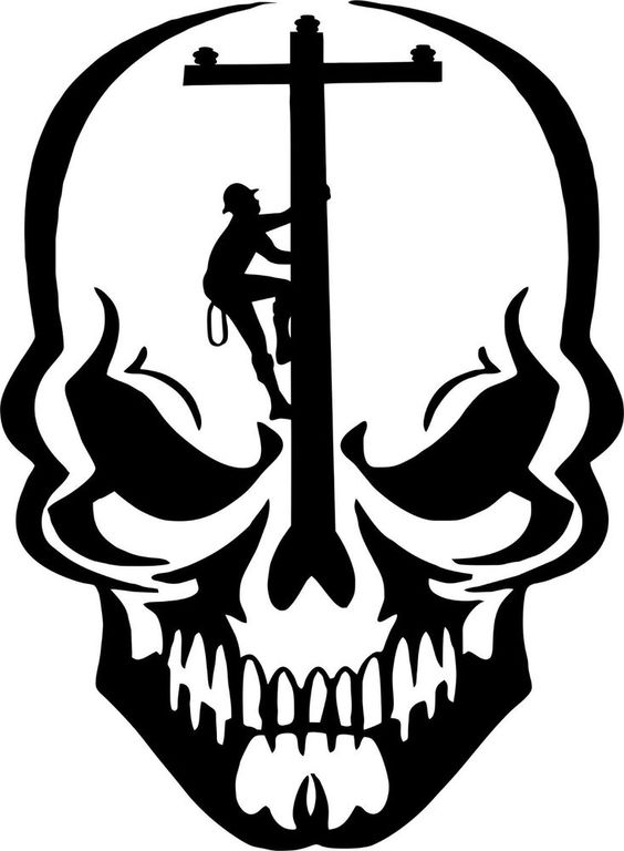 Skull Lineman Electrician Power Pole Car Truck Window Laptop Vinyl Decal Sticker