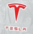 TESLA LOGO STICKER red and white