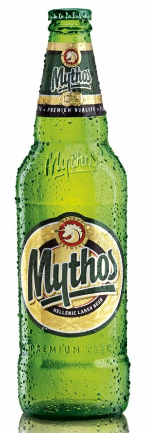 Mythos Lager Beer Bottle Shaped Sticker