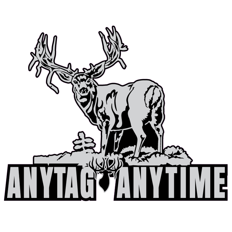 GRAY BLACK WHITE Any Tag Any Time Mule Deer Decal